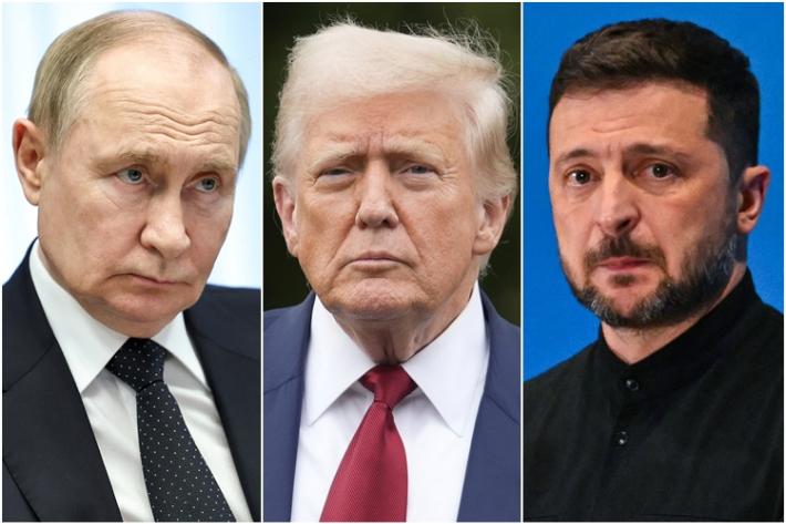 왼쪽부터 블라디미르 푸틴 러시아 대통령, 도널드 트럼프 미국 대통령, 볼로디미르 젤렌스키 우크라이나 대통령. 연합뉴스