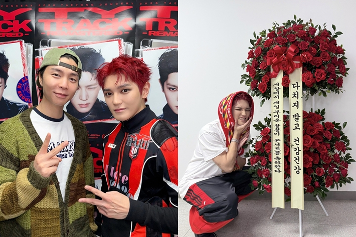 25일 서울 마지막 공연에는 NCT 127 멤버 쟈니가 방문했다. 오른쪽은 도영이 보낸 화환. NCT 공식 트위터