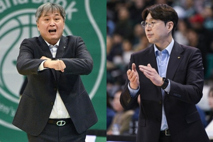 왼쪽부터 하나은행 이상범 감독, KB스타즈 김완수 감독. WKBL 제공