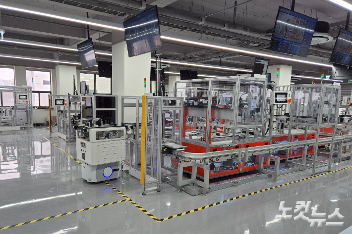 전북대 실증랩에 갖춰진 피지컬AI 생산 공정. 송승민 기자