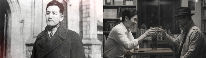 AI로 탄생한 박인환 시인(사진 왼쪽)과 AI로 탄생한 박인환, 김수영 시인. MCA, EBS 제공