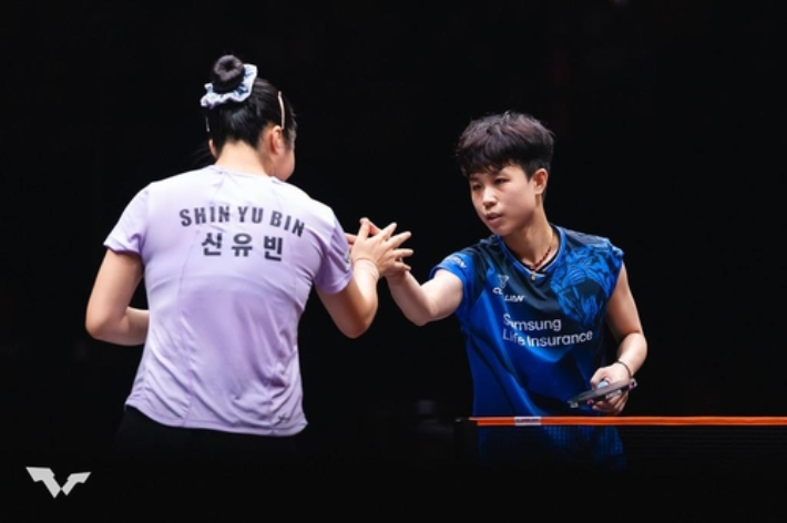 지난달 월드테이블테니스(WTT) 시리즈 파이널스 홍콩 2025 단식 16강에서 신유빈을 꺾은 주천희. WTT 인스타그램 캡처 