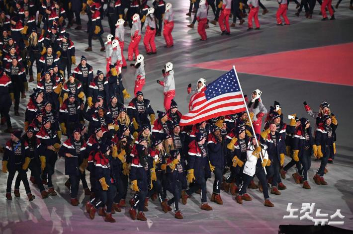 지난 2018년 2월 9일 오후 강원도 평창 올림픽 스타디움에서 열린 2018 평창동계올림픽 개회식에서 미국 선수단이 입장하고 있다. 노컷뉴스 자료사진