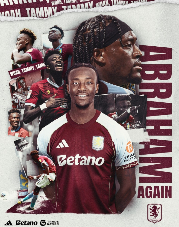 태미 에이브러햄을 재영입한 애스턴 빌라. 애스턴 빌라 SNS 캡처