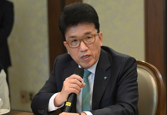 함영주 하나금융그룹 회장이 국민성장펀드의 성공을 위한 금융기관간 업무협약식에서 인사말을 하고 있다. 연합뉴스