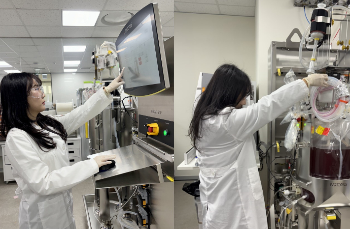 50L 규모 배양기에서 인공혈소판을 생산하는 모습. 듀셀 제공