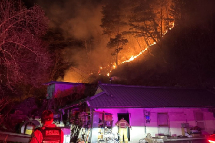 31일 오후 8시 3분쯤 강원 동해시 달방동 인근에서 산불이 발생해 당국이 진화에 나섰다. 강원특별자치도 산불방지대책본부 제공