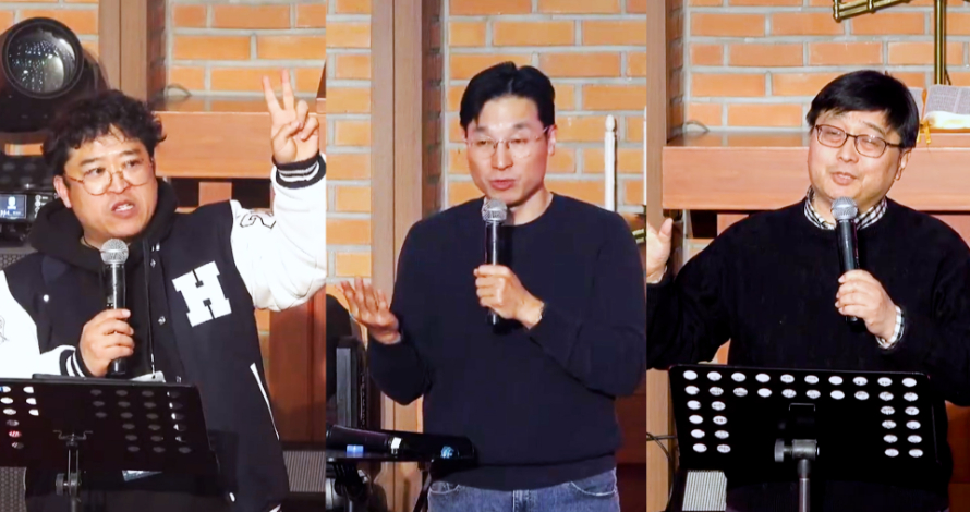 설교하고 있는 (왼쪽부터) 최현준 목사, 최영환 대표, 정삼열 목사. 유튜브 캡쳐