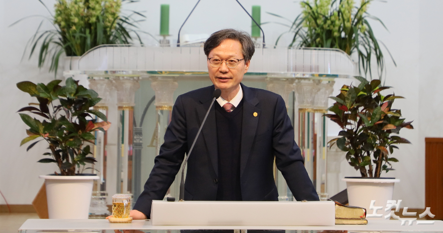 광주NCC 신임회장 허정강 목사가 취임인사를 하고 있다. 한세민 기자