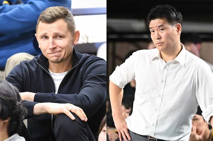 니콜라스 마줄스 국가대표팀 감독과 LG 조상현 감독. KBL 제공