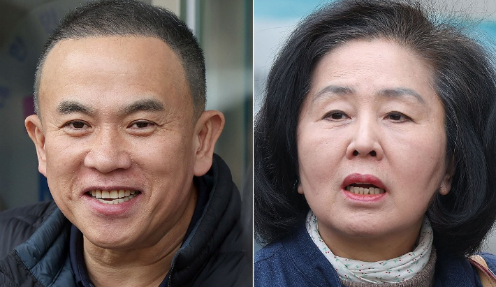 정치자금법 위반 혐의로 기소된 정치 브로커 명태균(왼쪽)씨와 국민의힘 김영선 전 의원. 연합뉴스