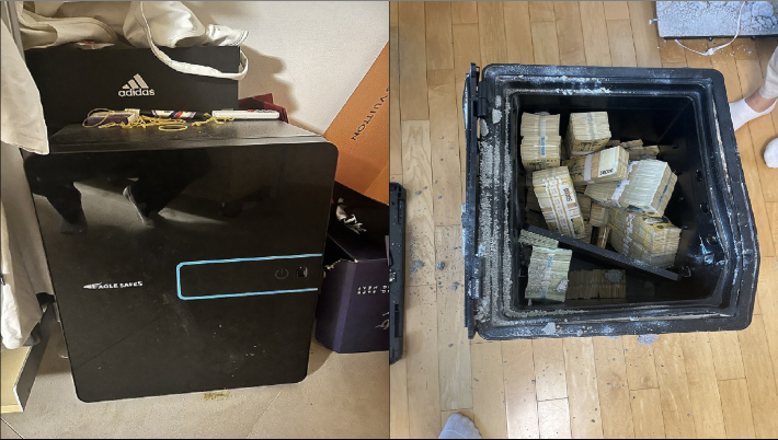 압수수색 현장에서 압수한 현금 다발 사진. 서울경찰청 제공