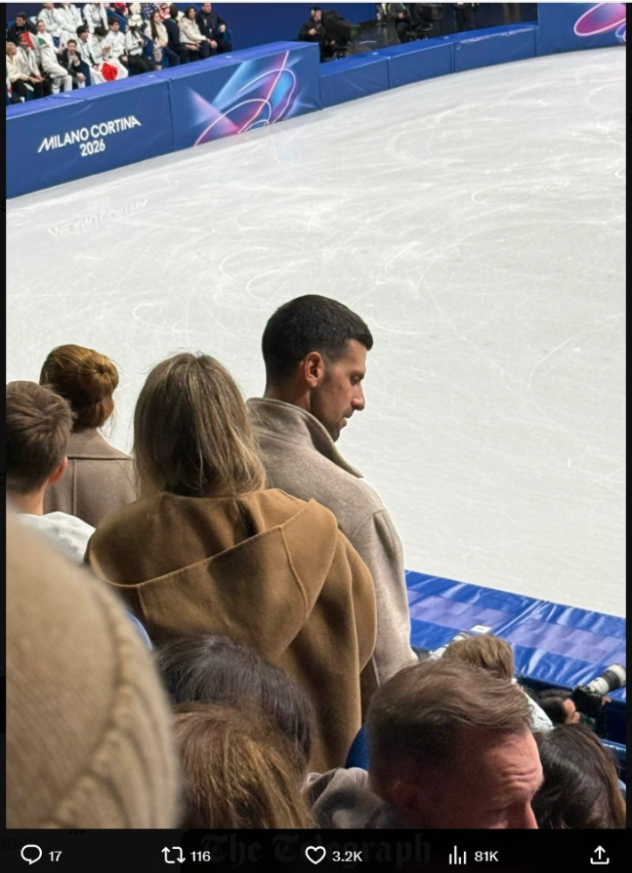 미국 스포츠 언론인 벤 로젠버그가 올린 올해 동계올림픽 피겨 경기장의 노박 조코비치. 로젠버그 X 캡처 