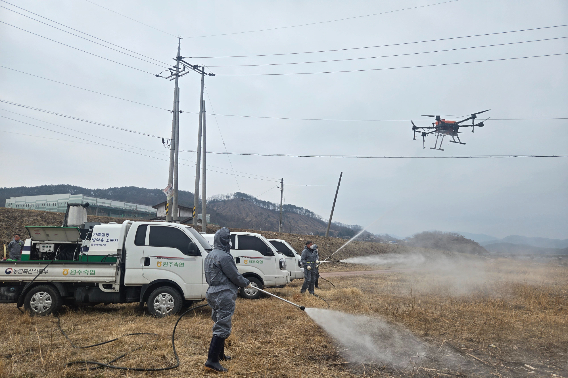 농협중앙회 강원본부와 원주축산농협은 10일 강원 원주시 소재 원주천 철새도래지에서 고병원성 조류인플루엔자(AI) 차단을 위한 방역상황을 점검했다. 강원농협 제공