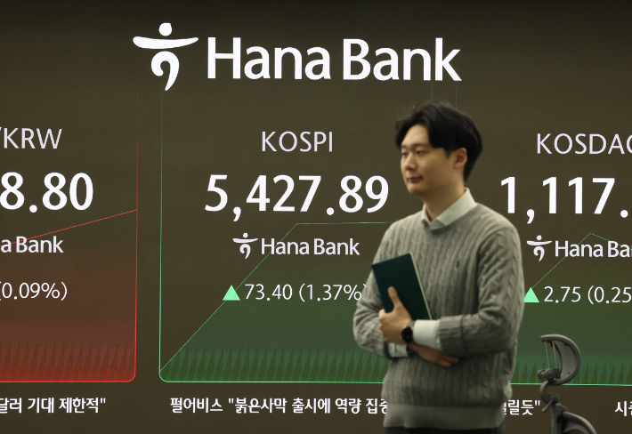 12일 서울 중구 하나은행 딜링룸 현황판에 코스피 지수 등이 표시되고 있다. 연합뉴스