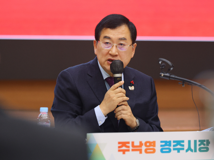 주낙영 경주시장이 신년맞이 언론인간담회에서 3선 도전 의사를 밝히고 있다. 경주시 제공