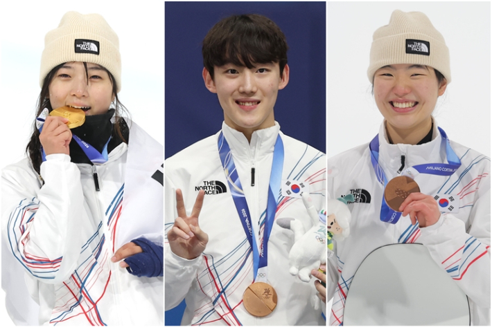 2026 밀라노·코르티나담페초 동계올림픽에서 메달을 획득한 대한민국의 10대 3인방. 사진 좌측부터 최가온·임종언·유승은. 연합뉴스