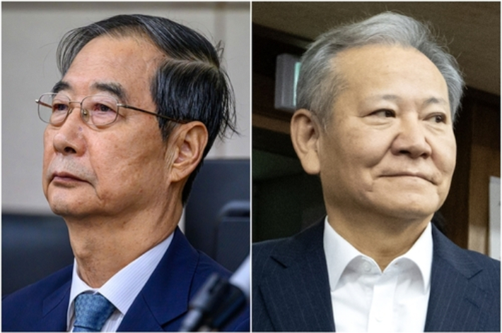 한덕수 전 총리(사진 왼쪽)와 이상민 전 장관. 연합뉴스