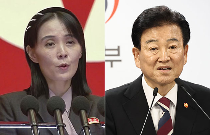 북한 김여정 노동당 부부장(왼쪽)과 정동영 통일부 장관. 연합뉴스