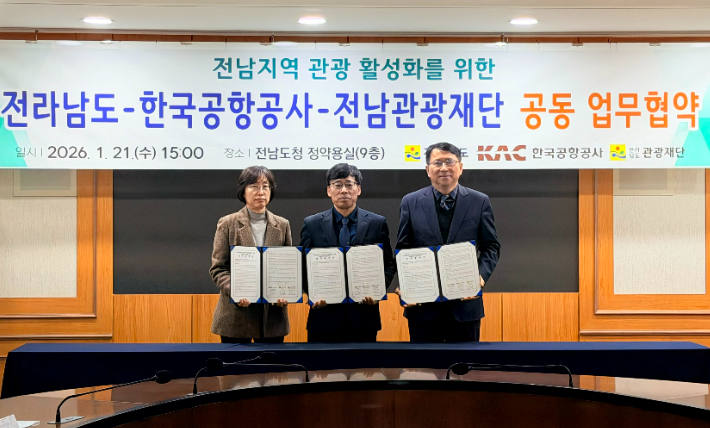 전남도와 전남관광재단은 지난 1월 21일 도청에서 한국공항공사(KAC)와 협업해 무안국제공항 재개항 지연에 따른 여행업계의 피해를 완화하기 위해 인·아웃바운드 여행사에 교통비를 지원하는 협약을 맺었다. 전남관광재단 제공