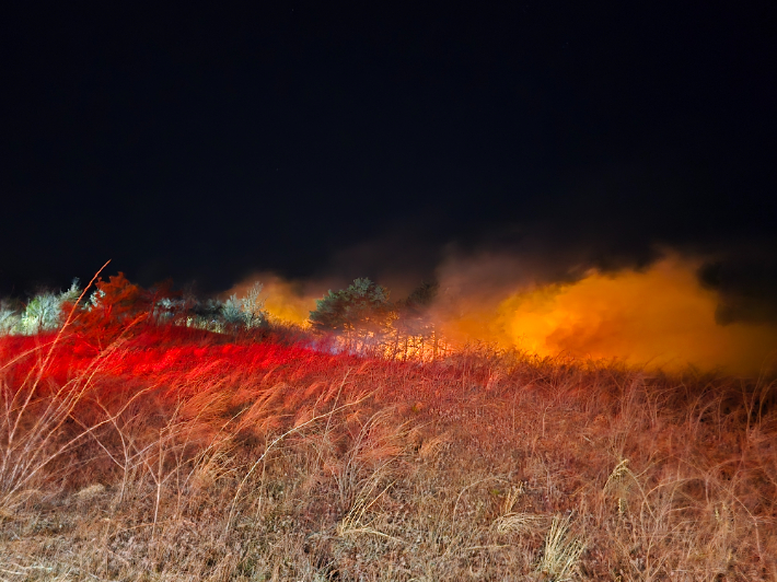 22일 오후 7시 22분쯤 강원 고성군 토성면 인흥리 인근 야산에 불이 나 1시간 50여분 만에 진화됐다. 강원소방본부 제공