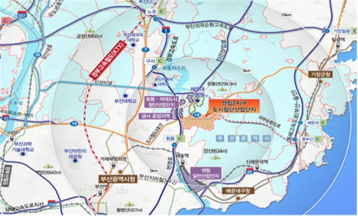 센텀2지구 도시첨단산업단지 위치도 및 토지이용계획도. 부산시 제공