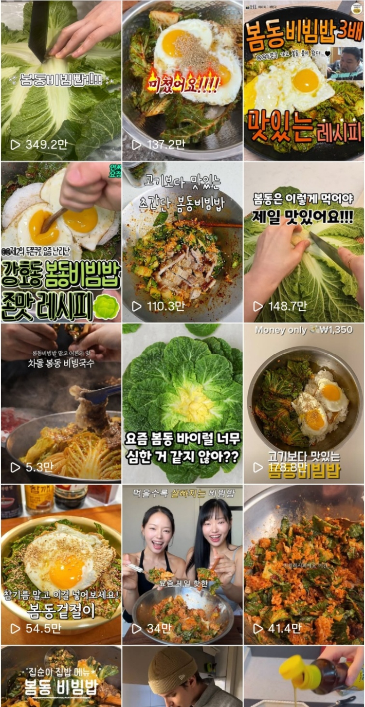 SNS에서 유행하고 있는 봄동비빔밥. 인스타그램 캡쳐.