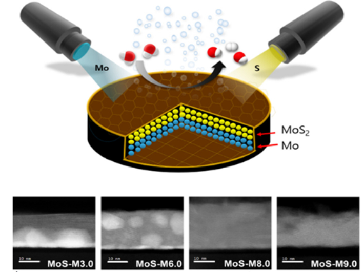 분자선 에피택시(MBE)를 이용한Mo/MoS₂ 복합 도메인 형성 개념도. 단국대 제공
