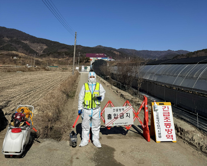 전라남도는 26일 구례 용방면의 한 육용오리 농장에서 H5형 조류인플루엔자(AI) 항원이 검출돼 즉시 초동방역과 함께 출입 통제 조처했다. 전라남도 제공