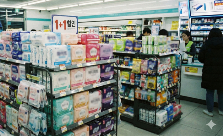 편의점에 진열된 여성생리용품. 부천시 제공