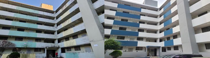 아파트 외벽 도색 전후. 경남도청 제공 