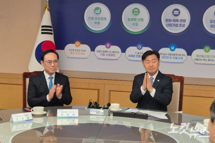 3일 오전 전북도청에서 전북자치도와 현대로템 등이 투자 협약을 체결했다. 김관영 전북도지사(우측)와 현대로템 이용배 대표. 송승민 기자