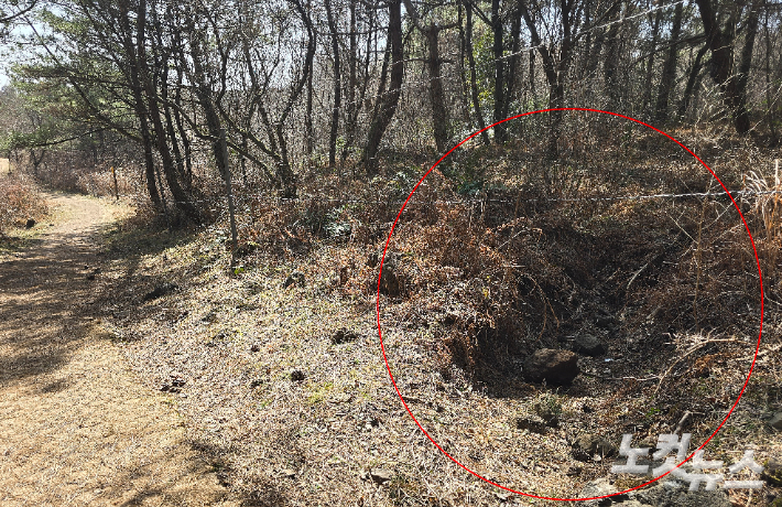 지난 22일 서귀포시 람사르습지 물영아리오름 일대가 크게 파헤쳐진 모습. 이창준 기자