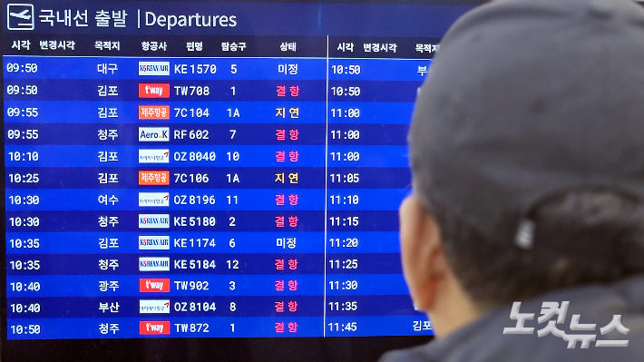 제주공항의 대규모 결항. 고상현 기자
