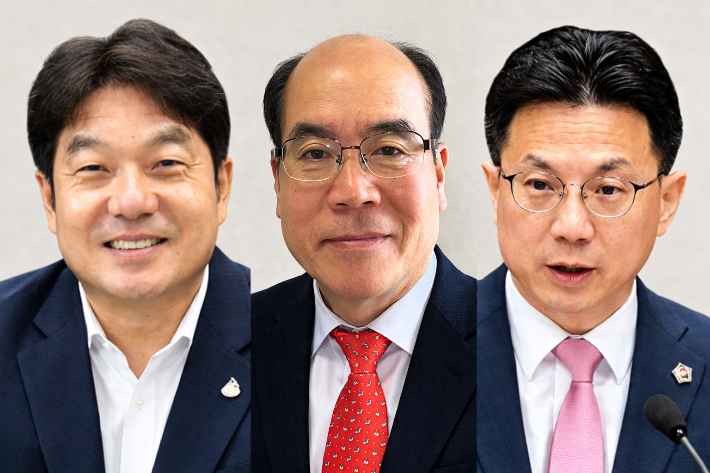 부산 동래구청장 재선에 도전하는 장준용 현 구청장(왼쪽)과 출마를 선언한 권오성 전 부산시의원(가운데), 시의원직을 사퇴하고 동래구청장 선거에 뛰어든 박중묵 전 부산시의원(오른쪽). 국민의힘 제공