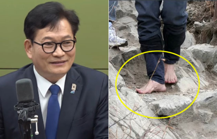 맨발로 계양산 오른 송영길 "오늘 정청래 대표 만난다"