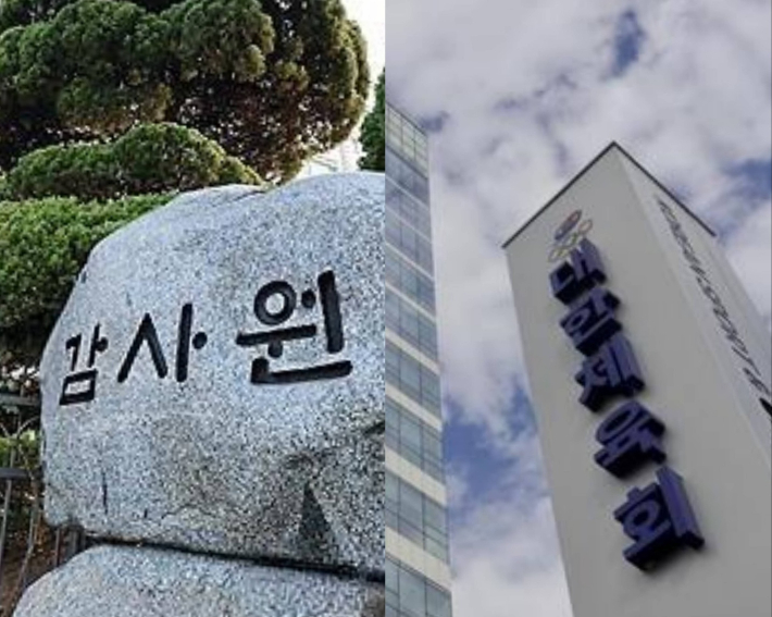 감사원 표지석(사진 왼쪽)과 대한체육회가 입주한 올림픽회관 전경. 연합뉴스