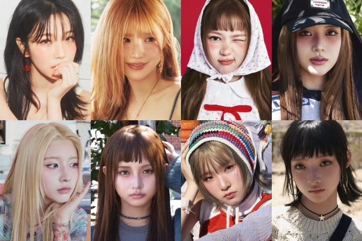 윗줄 왼쪽부터 프로미스나인 백지헌·송하영, 하츠투하츠 예온, 힛지스 비비. 아랫줄 왼쪽부터 힛지스 서진·서희·이유·혜린. 각 소속사 제공