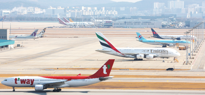 결항에 발 묶인 중동지역 여객기. 연합뉴스