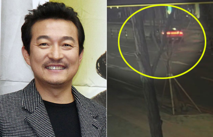 배우 이재룡(왼쪽) 사고 당시 폐쇄회로(CCTV) 영상. 윤창원 기자·SBS '8뉴스' 화면 캡처  