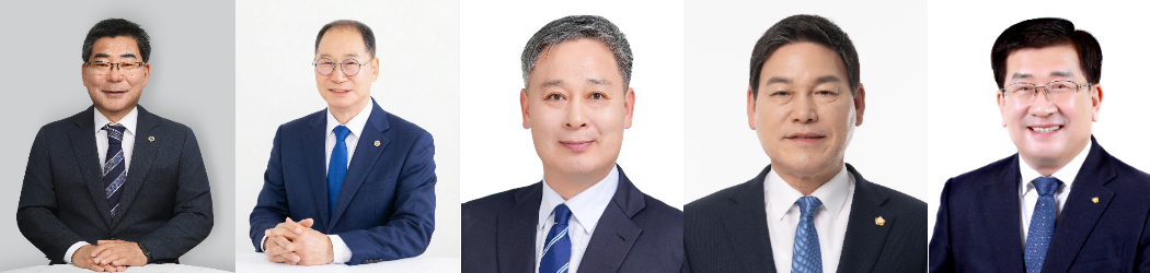 왼쪽부터 박종원 전남도의원·이규원 전남도의원·이재종 전 청와대 행정관·정철원 군수·최화삼 전 담양새마을금고 이사장. 각자 제공(가나다순)