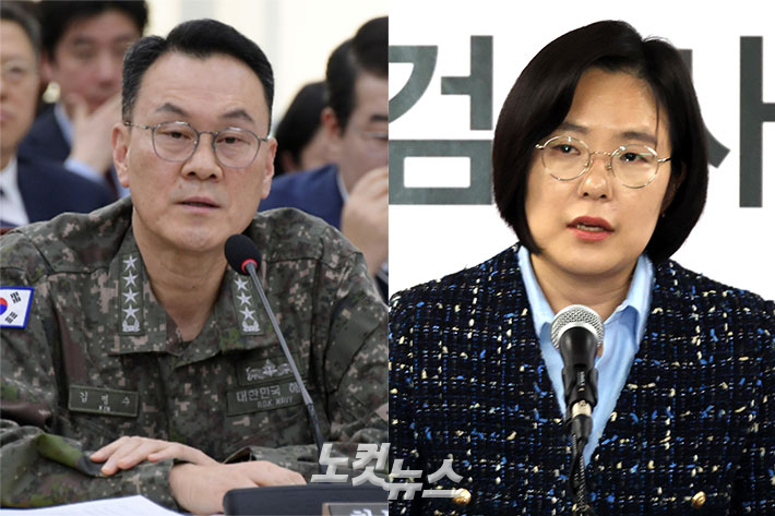 김명수 전 합동참모의장(왼쪽), 종합특검 김지미 특별검사보. 윤창원·박종민 기자