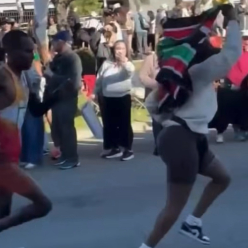 카마우(왼쪽)의 주행을 방해하는 케냐 국기를 든 관중. SNS 캡처 