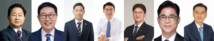 왼쪽부터 주광덕, 김한정, 이원호, 최현덕, 김지훈, 백주선, 윤용수. 남양주시·중앙선거관리위원회 제공