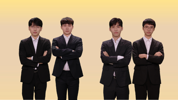 제27회 맥심커피배 입신최강전 4강 진출자. 사진 왼쪽부터 신진서 9단, 박정환 9단, 김명훈 9단, 변상일 9단. 한국기원 제공