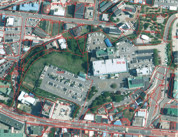 합천군청 기준으로 한 연속지적도. 합천군청 제공