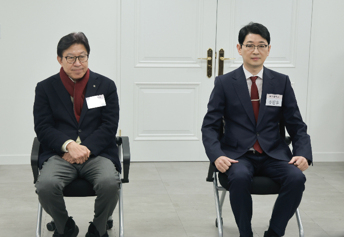 국민의힘 광역단체장 후보 면접 참석한 박형준 시장(왼쪽)과 주진우 의원. 연합뉴스