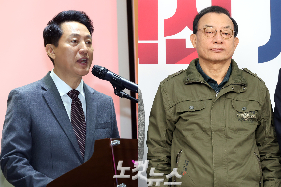 오세훈 서울시장과 국민의힘 이정현 공천관리위원장. 황진환, 윤창원 기자