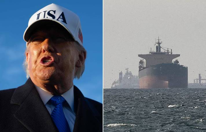 트럼프 미국 대통령(왼쪽)·호르무즈 해협 인근을 지나는 유조선. 연합뉴스