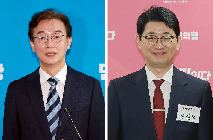 더불어민주당 전재수 의원(왼쪽)과 국민의힘 주진우 의원(오른쪽). 연합뉴스  